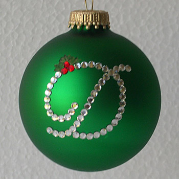 Green Standard Monogram with Christmas Holly Ornament